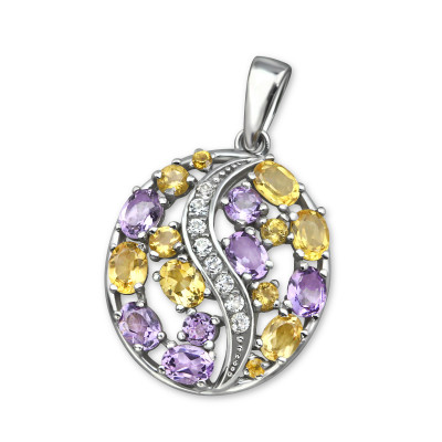 Multi Color Sterling Silver Pendant with Semi Precious