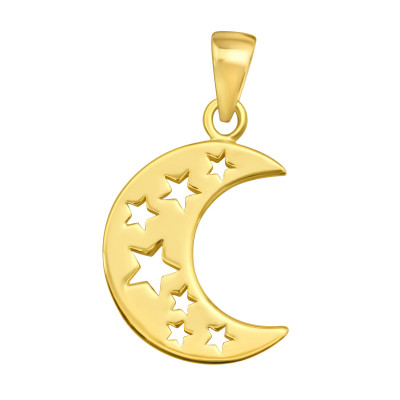 Silver Crescent Moon and Stars Pendant