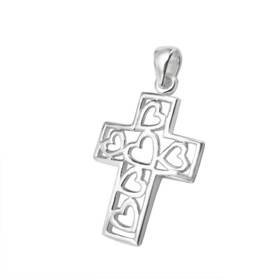 Hearted Cross Sterling Silver Pendant