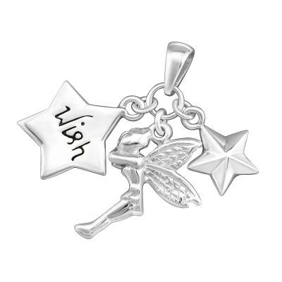 Silver Angel with 2 Stars Pendant