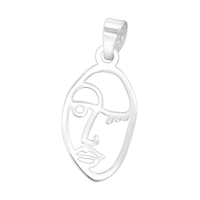 Silver Laser Cut Abstract Face Pendant