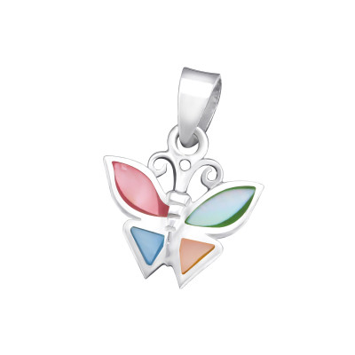 Silver Butterfly Pendant with Imitation Stone