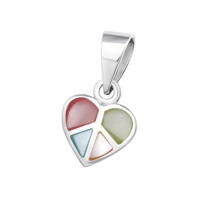 Heart Sterling Silver Pendant with Shell/Imitation Stone