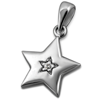 Star with Real Diamond Sterling Silver Pendant