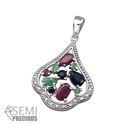 Multi Color Sterling Silver Pendant with Semi Precious