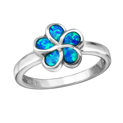 Silver Flower Ring with Synthetic Opal