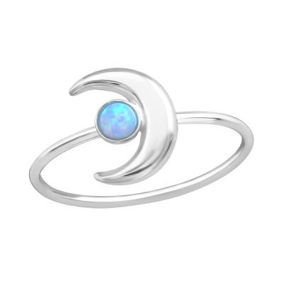 Silver Moon Ring with Synthetic Opal