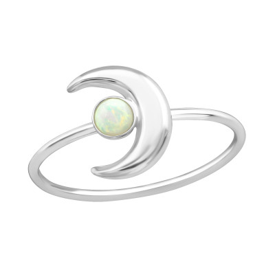 Moon Sterling Silver Ring with Opal