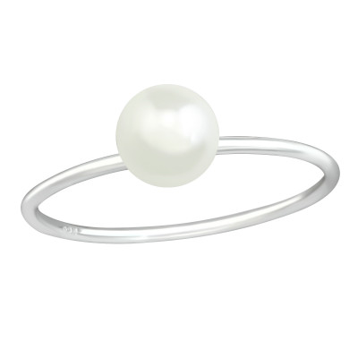 Silver Round Ring with Synthetic Pearl