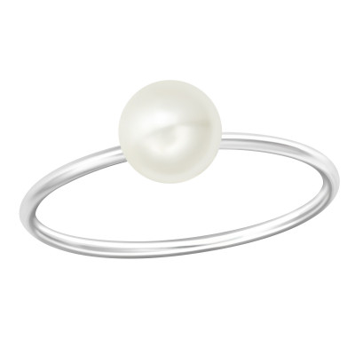 Round Sterling Silver Ring with Pearl