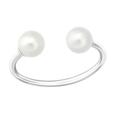 Silver Open Ring with Synthetic Pearl