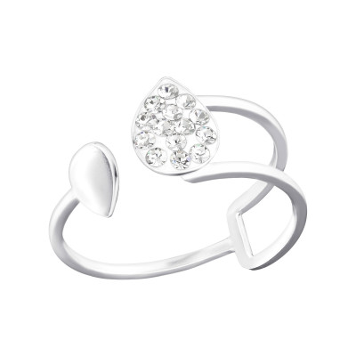 Silver Pear Ring with Crystal