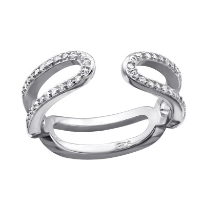 Curved Sterling Silver Ring with Cubic Zirconia