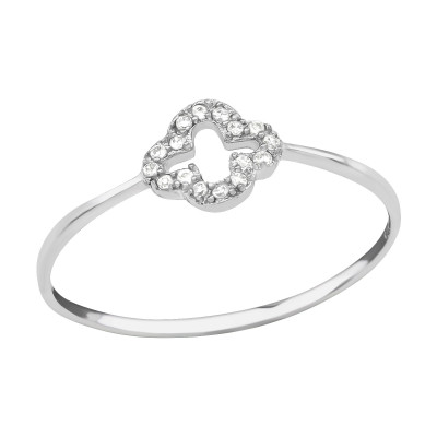 Silver Flower Ring with Cubic Zirconia