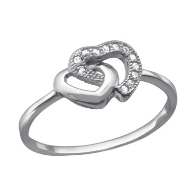 Silver Double Heart Ring with Cubic Zirconia