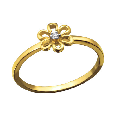 Silver Flower Ring with Cubic Zirconia