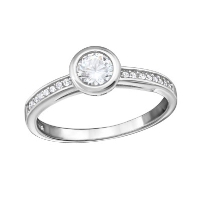 Round Sterling Silver Ring with Cubic Zirconia
