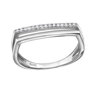 Silver U Shape Ring with Cubic Zirconia