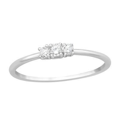 Silver Three Stone Ring with Cubic Zirconia