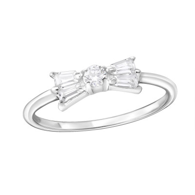 Silver Bow Ring with Cubic Zirconia