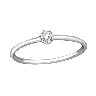 Solitaire Sterling Silver Ring with Cubic Zirconia