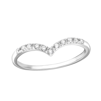 Silver V Shaped Ring with Cubic Zirconia