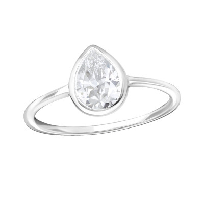 Silver Pear Ring with Cubic Zirconia