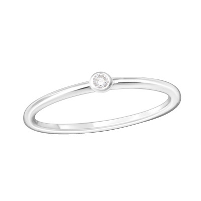 Single Stone Sterling Silver Ring with Cubic Zirconia