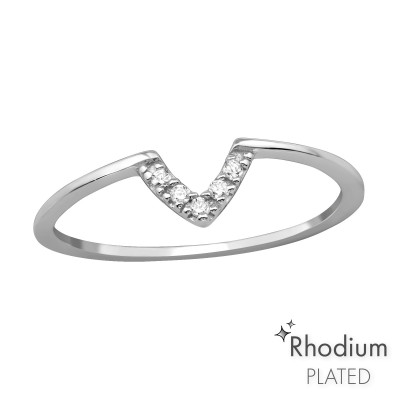 Silver V Shaped Ring with Cubic Zirconia