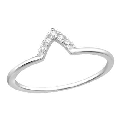 Silver V Shape Stackable Ring with Cubic Zirconia