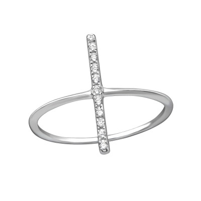 Bar Sterling Silver Ring with Cubic Zirconia