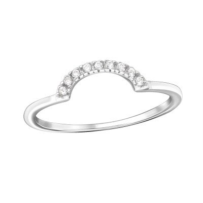 Silver Semi Circle Ring with Cubic Zirconia