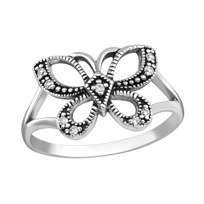 Butterfly Sterling Silver Ring with Cubic Zirconia