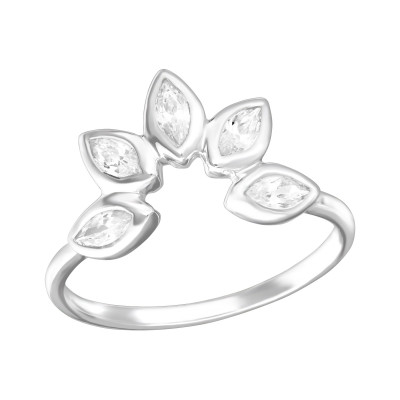 Silver Flower Ring with Cubic Zirconia