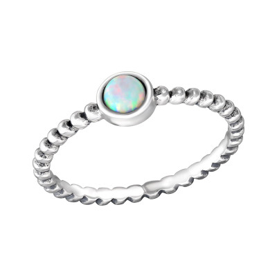 Silver Round Ring with Synthetic Opal