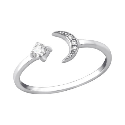 Silver Moon Ring with Cubic Zirconia