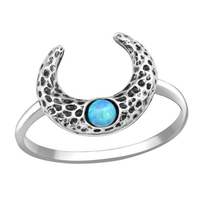 Silver Moon Ring with Azure