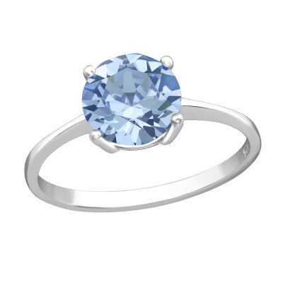 Silver Solitaire Ring with Genuine European Crystal