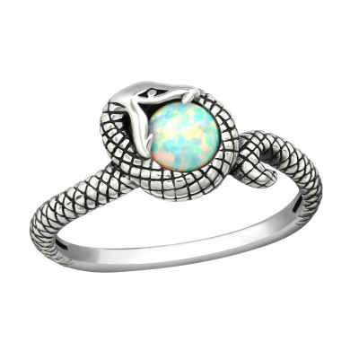 Silver Snake Ring with Synthetic Opal