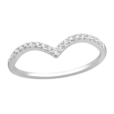 Silver V Shaped Ring with Cubic Zirconia