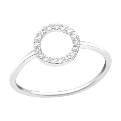 Silver Circle Top Ring with Cubic Zirconia