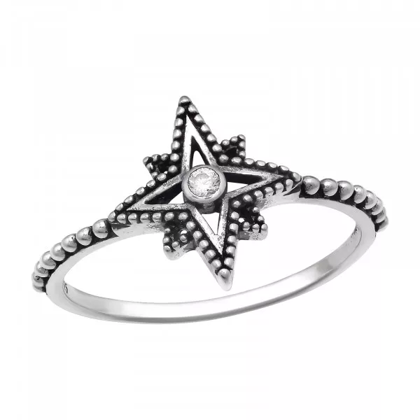 Stylish Silver Star Ring with Cubic Zirconia