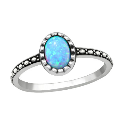 Oval Sterling Silver Ring with Synthetic Opal