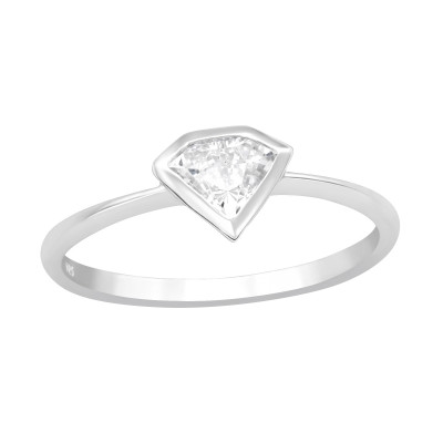 Silver Diamond Shaped Ring with Cubic Zirconia