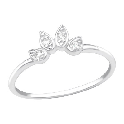 Silver Leaves Ring with Cubic Zirconia