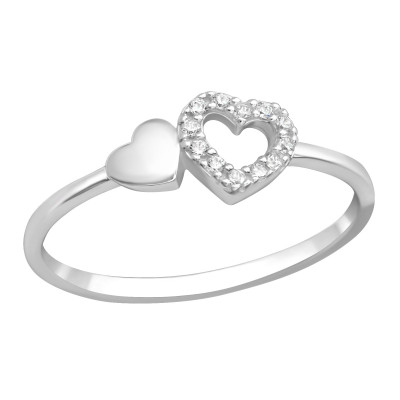 Silver Couple Heart Ring with Cubic Zirconia