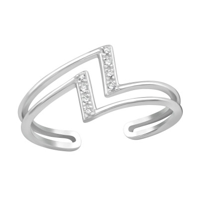 Silver Geometric Ring with Cubic Zirconia