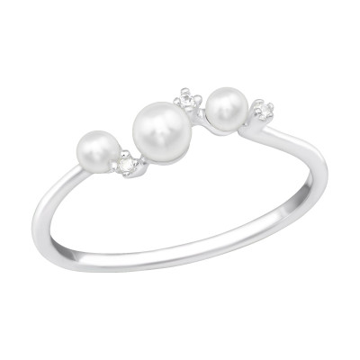 Silver Luminous Pearl Ring with Cubic Zirconia and Synthetic Pearl