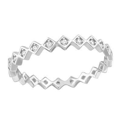 Silver Geometric Ring with Cubic Zirconia