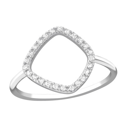 Silver Geometric Ring with Cubic Zirconia